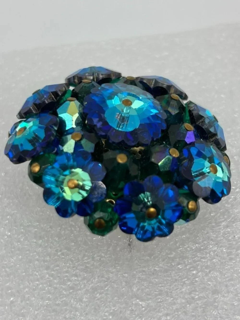 Vintage Margarita Rivoli Crystal Brooch Domed Deep Blue Aurora Borealis Unsigned